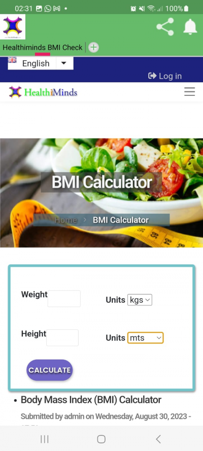 HealthiMinds BMI Calculator