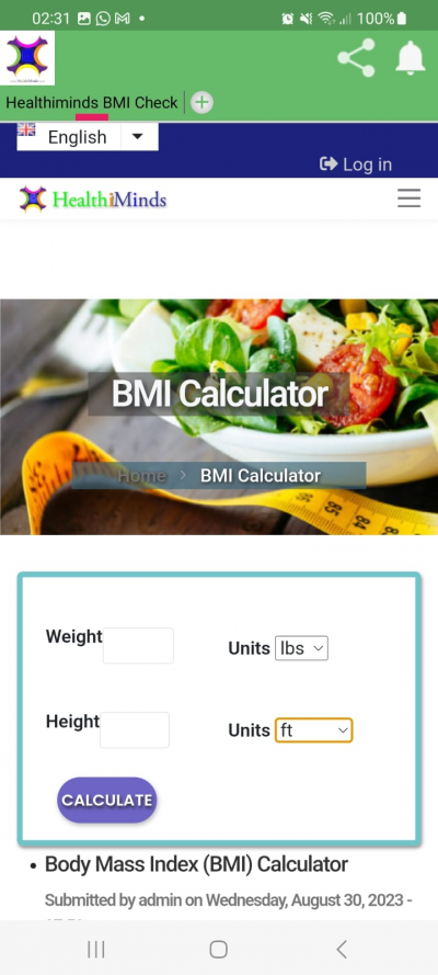 HealthiMinds BMI Calculator
