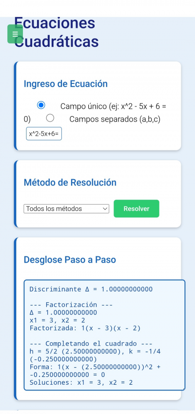 Resolver ecuaciones cuadraticas