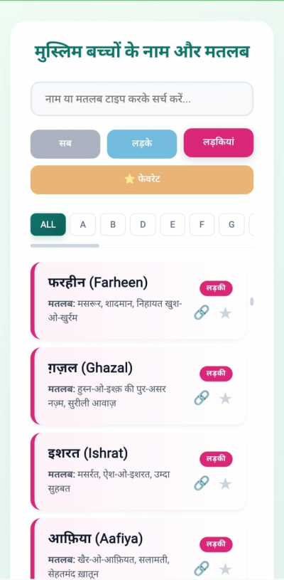 Muslim Baby Names (Hindi)