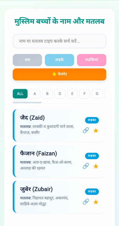 Muslim Baby Names (Hindi)