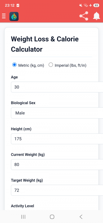 Weight Loss & Calorie Calculator